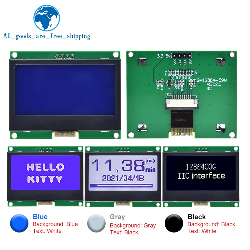 I2C Lcd Display - 1/3 قطعة 12864 IIC وحدة LCD