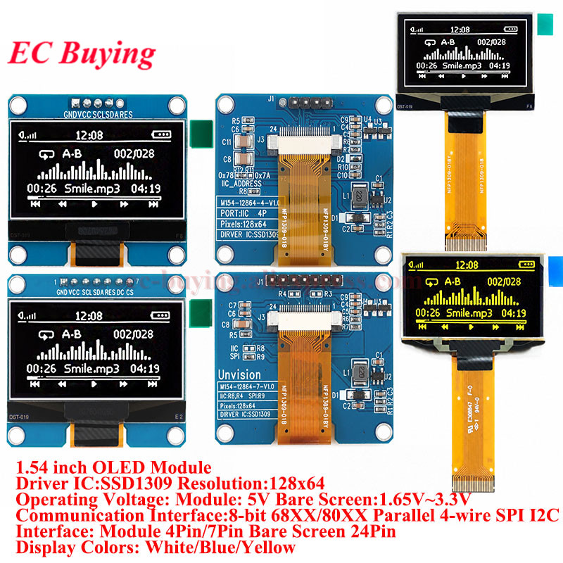 I2C Lcd Display - وحدة شاشة OLED مقاس 1.54 بوصة،